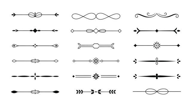 A diverse collection of elegant black page dividers and decorative text separators featuring floral and geometric motifs