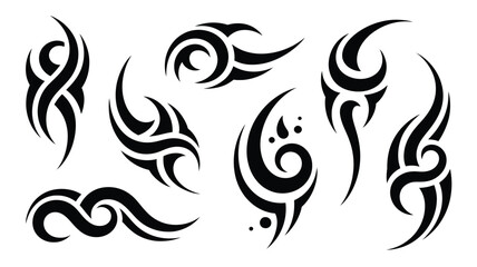 Fototapeta premium A dynamic collection of seven diverse black tribal stylized patterns suitable for body adornment