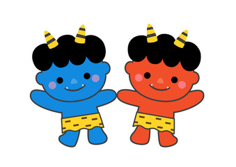 赤鬼と青鬼のかわいいイラスト