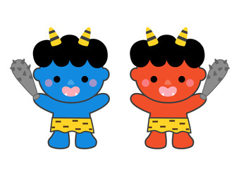 赤鬼と青鬼のかわいいイラスト