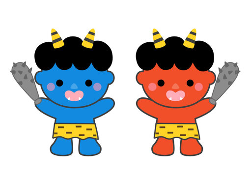 赤鬼と青鬼のかわいいイラスト