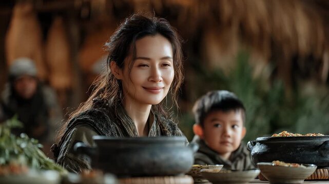 Warm Family Table Mother Child Sincere Smile Moment