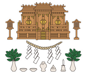 Japanese Kamidana Household Shrine Vector Illustration