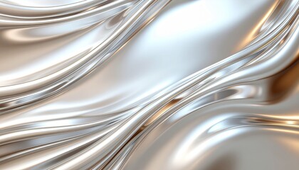 Close-up of a flowing, reflective silver metallic surface with smooth, undulating waves and soft highlights.