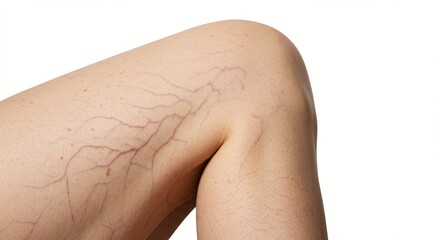 Close-up of a person's leg showing spider veins, also known as thread veins. It shows blood vessels that are visible.