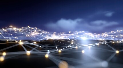 Abstract Network of Glowing Connections Representing Data Transmission in a Futuristic Environment