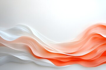 Abstract Flowing Waves of White and Coral Colors on a Soft Gradient Background