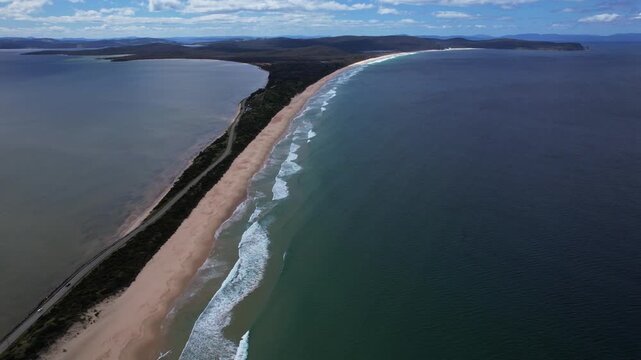 Aerial Shot Over Simpsons Bay, Neck Reserve And Beach, Tasmania, Australia