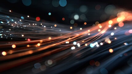 Abstract Waves of Light with Glowing Particles in a Dark Background for Digital Art and Technology Concepts