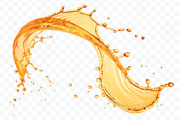 realistic fresh liquid honey or oil splash in mid air cut out and curve style isolated on transparent background