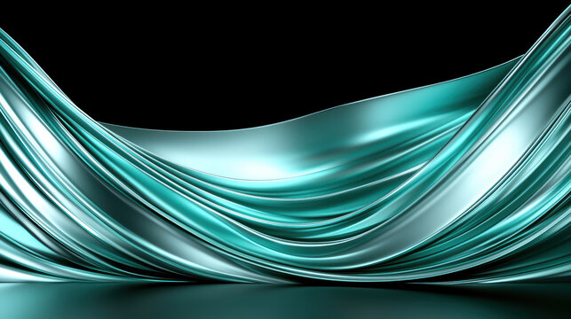 Turquoise silk wave fabric abstract draped metallic flow with glossy depth and calm mood