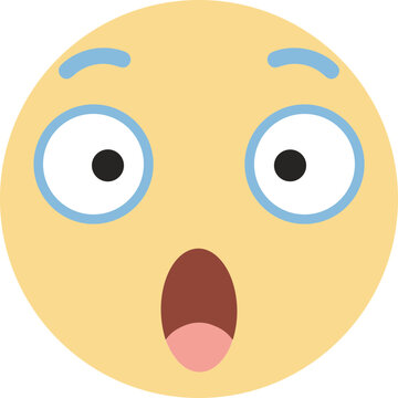 Flat Style Surprised Face with Open Mouth Round Emoticon Illustration