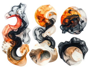 Abstract swirls of ink and watercolor in fiery, organic shapes