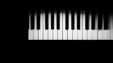 Fototapeta premium Piano Keys Closeup: A high angle view of a black and white piano keyboard, inviting the viewer to imagine the music that could be created.