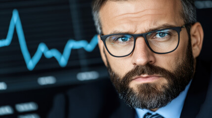 Serious businessman analyzing financial data with focused expression