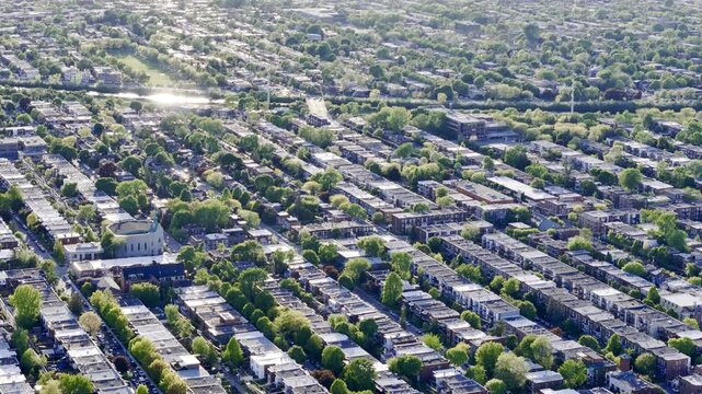 Aerial view of Verdun neighborhood near Ile de Soeur and Lachine Canal in Montreal, Quebec, Canada. g.