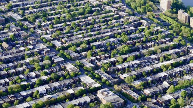 Aerial view of Verdun neighborhood near Ile de Soeur and Lachine Canal in Montreal, Quebec, Canada. g.