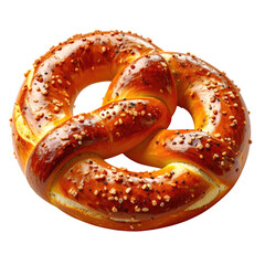 Golden-brown, twisted baked treat sprinkled with coarse salt