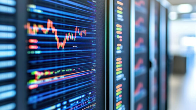 Futuristic data center with neon server racks and glowing analytics display, dynamic mood - Powered by Adobe