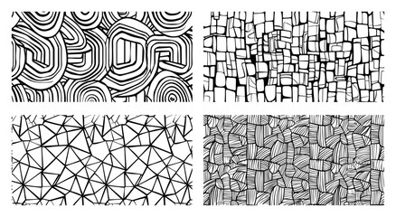 Set of four abstract black and white geometric pattern textures