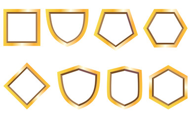 立体的なゴールドのエンブレム風フレームのイラストセット