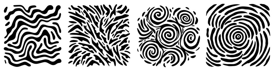 Set of bold hand drawn abstract textures with organic swirls and squiggles