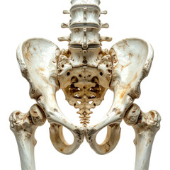 Detailed view of the human pelvic bone structure, isolated on black