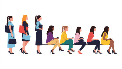Obraz premium Working Women – Side View in Formal Wear | Editable Vector for Architecture & Business Projects
