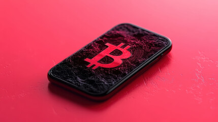 Digital wallet concept with glowing bitcoin symbol on smartphone screen, futuristic mood
