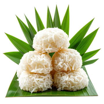 Num kroch, crispy mini cambodian rice cakes with a savory scallion topping, isolated on a pure white studio background