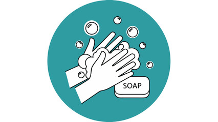 Illustration of Hands Washing with Soap and Bubbles