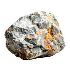 Jagged grey stone with orange hues, isolated on black background