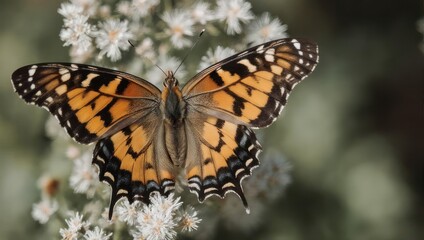 Fototapeta premium Painted Lady Butterfly on a Delicate White Flower.