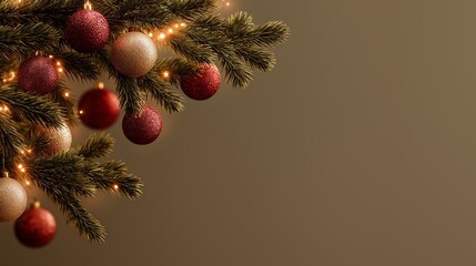 Minimal Christmas branch with ornaments supports banner design and seasonal advertising layouts. Clean composition fits marketing templates, ecommerce headers, and promotional visuals