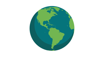 Obraz premium Simple flat cartoon illustration of planet Earth showing the continents of North and South America, isolated on a white background.