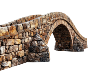Rustic stone arch bridge with detailed texture and transparent backdrop