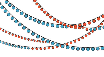 Fototapeta premium Draped strings of festive party lights with alternating red and blue bulbs, creating a simple and celebratory background design.