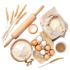 Baking Ingredients Flat Lay on transparent background