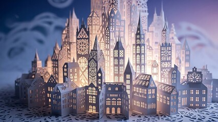 Obraz premium Enchanting Paper Cityscape - A Whimsical Architectural Dream in Miniature.