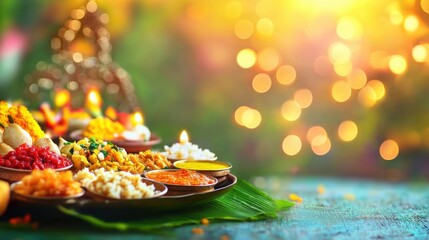 A vibrant and culturally rich Niramish Thali with authentic Maharashtrian, Karnataka on blurred background