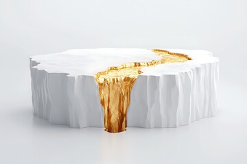 Golden Liquid Flowing Over Snowy White Surface Creating Artistic Contrast and Texture