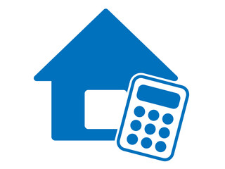家と電卓のマーク（住宅の査定のアイコン）