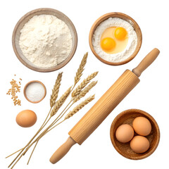 Baking Ingredients & Utensils Flat Lay on transparent background
