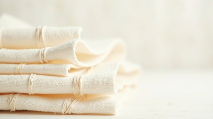 Stacked cream colored fabric textile beige