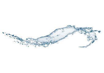 白背景に抽象的な青い波と水しぶきの3dイラスト