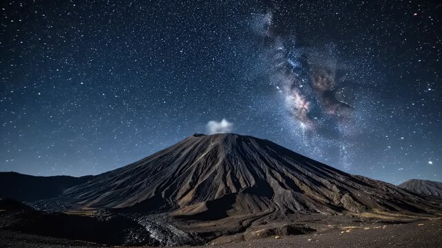 Dormant volcano under the Milky Way at night