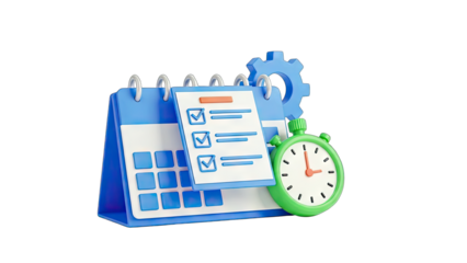 Calendar, Checklist, Stopwatch, and Gear: Time Management Concept