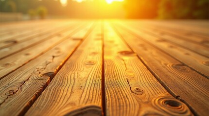 Warm wooden planks bathed in golden sunlight wood grain