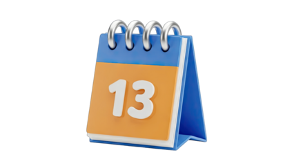 Calendar with the number 13 on it, isolated on white background.