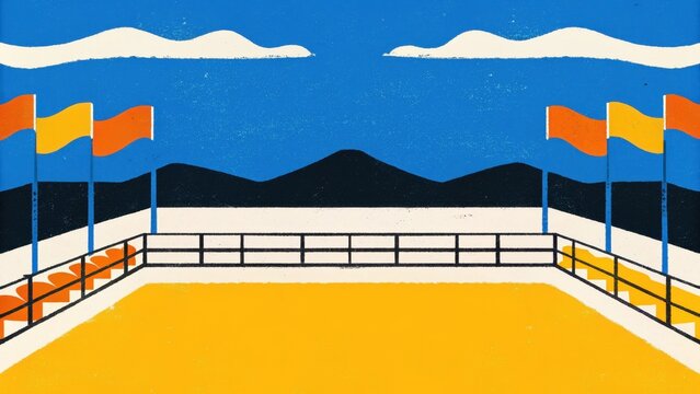 A Polo Arena Field Under a Blue Sky and White Clouds